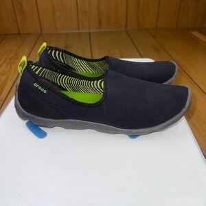 Crocs Duet Busy Day Skimmer Black Lime Green Slip On Loafers 14698 Womens 8